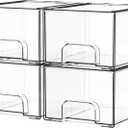 Yieach 4 Pack Clear Stackable Storage Drawers,4.4'' Tall Acrylic Drawer Containers for Organizing,Bathroom Organizers and Storage Bin Box,Plastic Makeup,Medicine Organizer Bins for Cabinet,Undersink