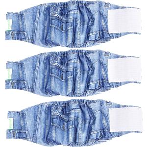 Wegreeco Jeans Washable Male Dog Diapers (Pack of 3) - Washable Male Dog Belly Wrap (Large - 18"- 21" Waist)