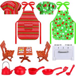 Hungdao 22 Pcs Christmas Doll Accessories Mini House Kitchen Outfit Set Kitchen Gas Stove Adorable Cooking Scene for Xmas Clothes and Accessories Gift, Doll is Not Included
