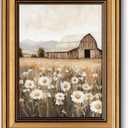 Dark Brown Framed Vintage Rural Daisy Canvas Wall Art White Daisies In Bottle Painting Picture Wall Decor Farmhouse Flowers Poster Print Artwork for Bedrooms Living Rooms Home Decoration 9x11in