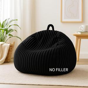 Honeydak Ribbed Rabbit Fur Stuffed Animal Storage Bean Bag Chair Cover (No Filler) Comfy Bean Bag Cover Without Filling or Home Bedroom Decor Organizing Plush Doll Textile Holder (Black,L)