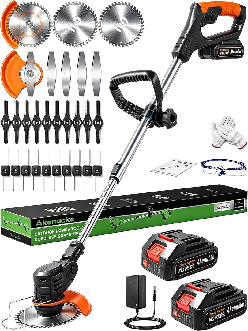 Akwnuoke Electric Weed Wacker Cordless 2 X 2.0Ah Battery Powered Weed Eater
