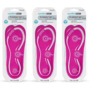 Comfort Zone Tri-Balance Gel Orthotic Insoles for Women, Non-Slip & Cushioned, Fits Well with Heel & Ball of Foot Supports, 3/4 Length Arch Support Inserts for Women, Sizes 6-10, 1 Pair, Pack of 3