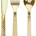 Pebble Gold Cutlery Set Disposable Flatware - Bulk Case of 768 (24 packs x 32) - Party, Catering & Event Use