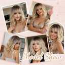 Short Blonde Wig with Bangs Bob Wigs for White Women Ombre Wigs Wavy 14Inches Synthetic Wig Dirty Blonde Bob Wigs for Women Cosplay Wig Natural Hair Replacement Wigs for Daily Party Use