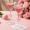 2 Pack Pink Bow Martini Glasses 9 oz Bow Coquette Cocktail Glass Hand Blown Wine Champagne Cup Girly Glassware Gift for Wedding Birthday Bridal Bar Party