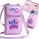 Disney Stitch Crossbody Bag for Girls, Phone Bag with Card Slots Adjustable Strap Stitch Gifts (Pink)