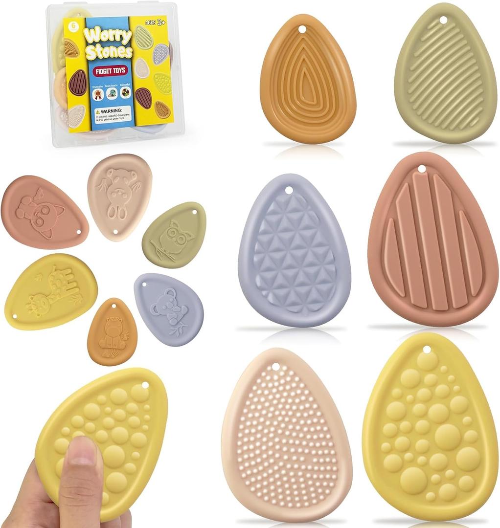 Fidget Toys Sensory Stone for Kids Adults - 6PCS Worry Stone for Autism Kids Calming Down - Fidget Stress Toys for Anxiety Relief - Small Students Prizes Fidget Toys - Christmas Stocking Stuffers