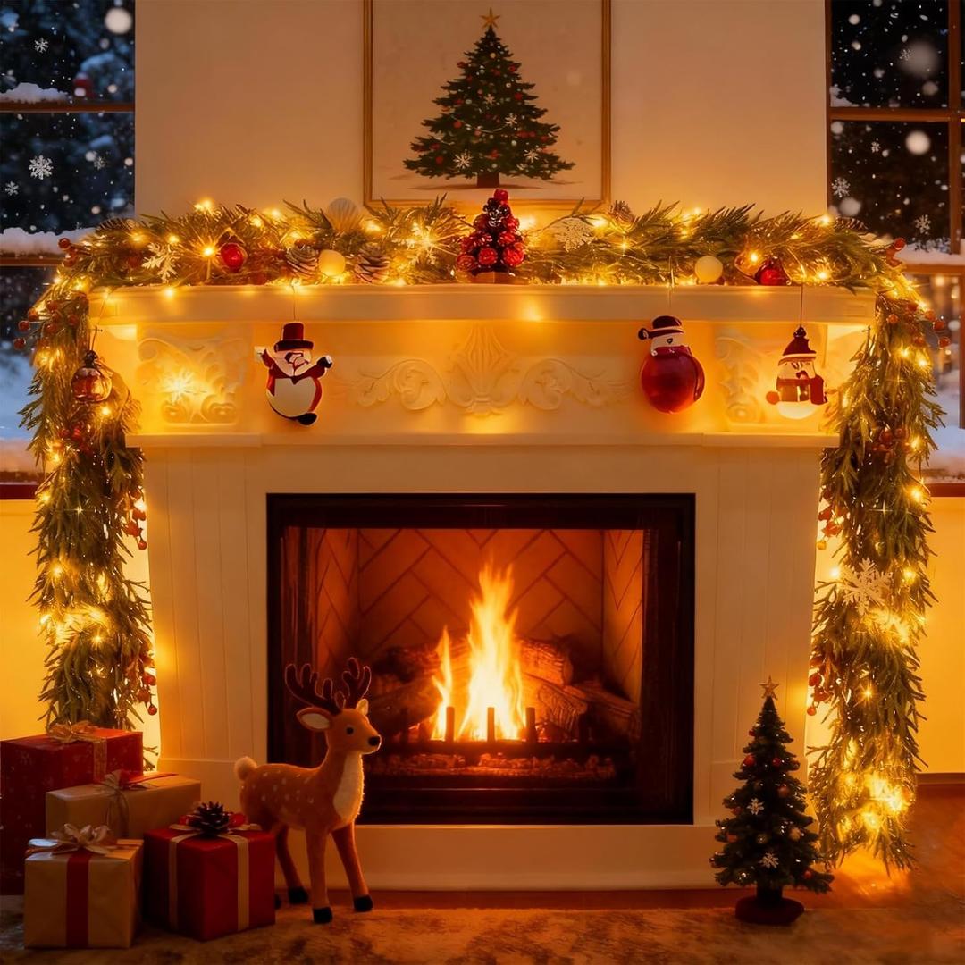 Christmas Garland with Lights Pine Garland Lighted Prelit Christmas Garlands for Mantle Stairs Xmas Garlands Lighted Garland Battery Operated Home Decor Christmas Decorations Outdoor Indoor