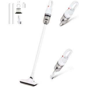 6-in-1 Lightweight Stick Vacuum Cleaner with 100W Powerful Motor, Mini Portable Household Handheld Vacuum Cleaner for Domestic Hard Floors, Carpets and Pet Hair(White Cordless Plugs)
