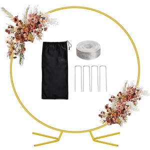 6.6FT Balloon Arch Stand Kit, Metal Round Backdrop Stand for Parties, Gold Circle Wedding Arches Frame with Base for Ceremony Birthday Party Baby Shower Gender Reveal Decoration