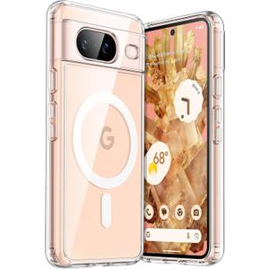 JETech Magnetic Case for Google Pixel 8 6.2-Inch 2023, Compatible with MagSafe Accessories, Shockproof Protective Phone Cover, Non-Yellowing Hard Clear PC Back (Clear)