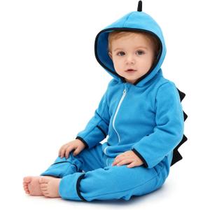 babygoal Baby Christmas Bunting Bodysuit Outfit, Hooded Animal Onesie Costume, Newborn Toddler Romper Jumpsuit (0-3 Months, Dinosaur)