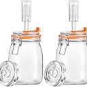 Fermentation Jar, 1.1Liters Glass Fermenting Jar with Fermentation Weight for Making Sauerkraut, Kimchi, Pickles, Mead, Cider & More, Pack of 2