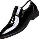 Men's Classic Business Dress Shoes, Oxford Work Formal Shoes, Patent Leather Slip-On Loafers Wedding Dress Shoes (9.5, Bright Black)