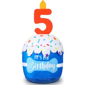 Dansydaisy Dog Birthday Cake Toy Accessories for Girl Boy Gifts, Squeaky Plush Toy for Dog Birthday Party Decor Favor for Large, Medium and Small Dogs(5th,Blue)