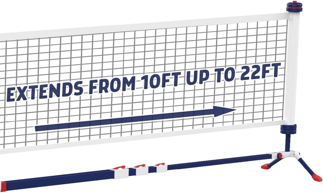 EastPoint Adjustable Pickleball Net - White & Blue, Metal - Fully Pre-Assembled & Portable Pickleball Net - Adjustable 10-22 ft Driveway Mesh for Play Court - Space-Saving Folding Design