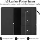 A5 Leather Pocket Insert for Journal – Handmade Genuine Leather Organizer with 3 Card Slots & Large Zipper Pocket, Refillable Journal Accessory for A5 Notebooks 5.8" x 8.3", Black