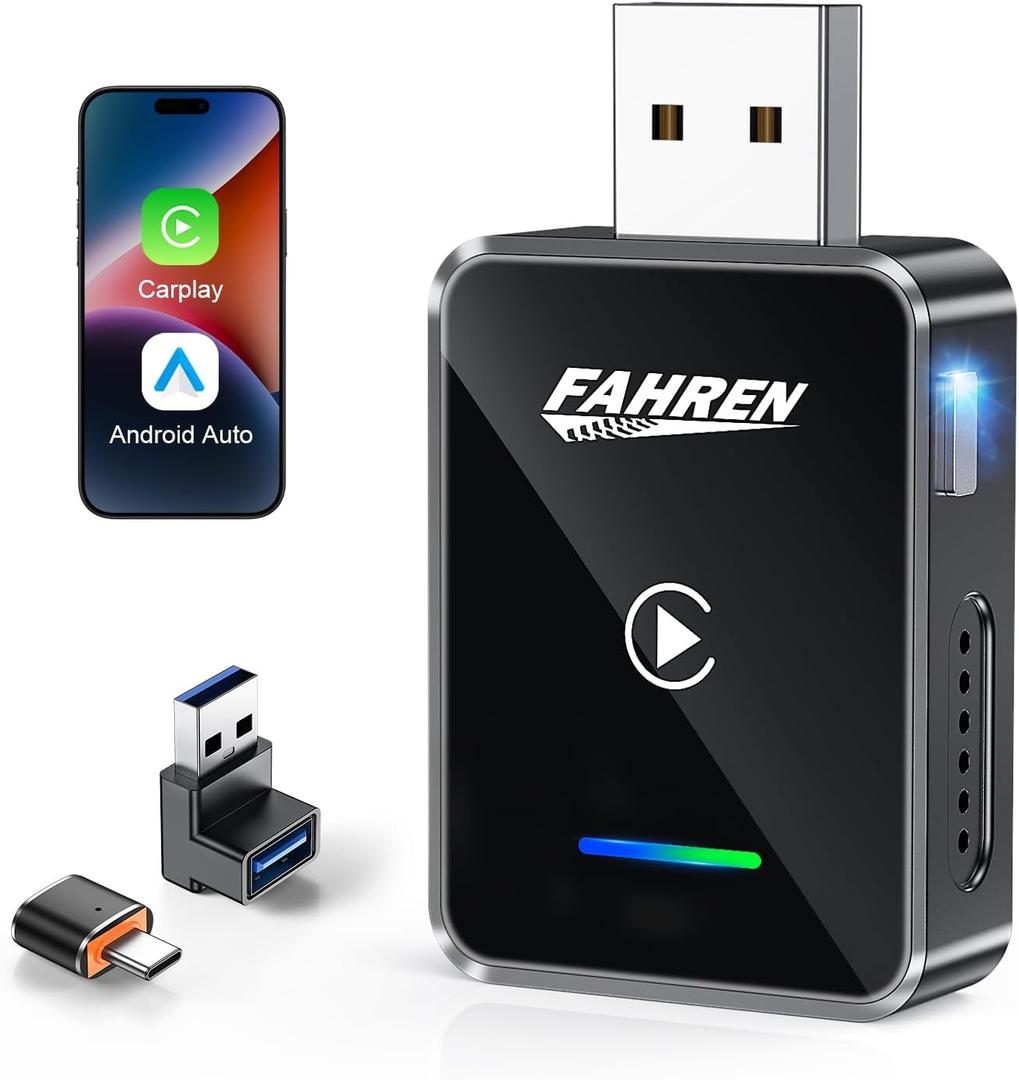 FAHREN 2026 Upgraded Android Auto & CarPlay Wireless Adapter, One Click Multi Device Switching, Ultra-Fast 5.8GHz WiFi, Bluetooth 6, Plug & Play USB-A/C for 2016+ Car Models