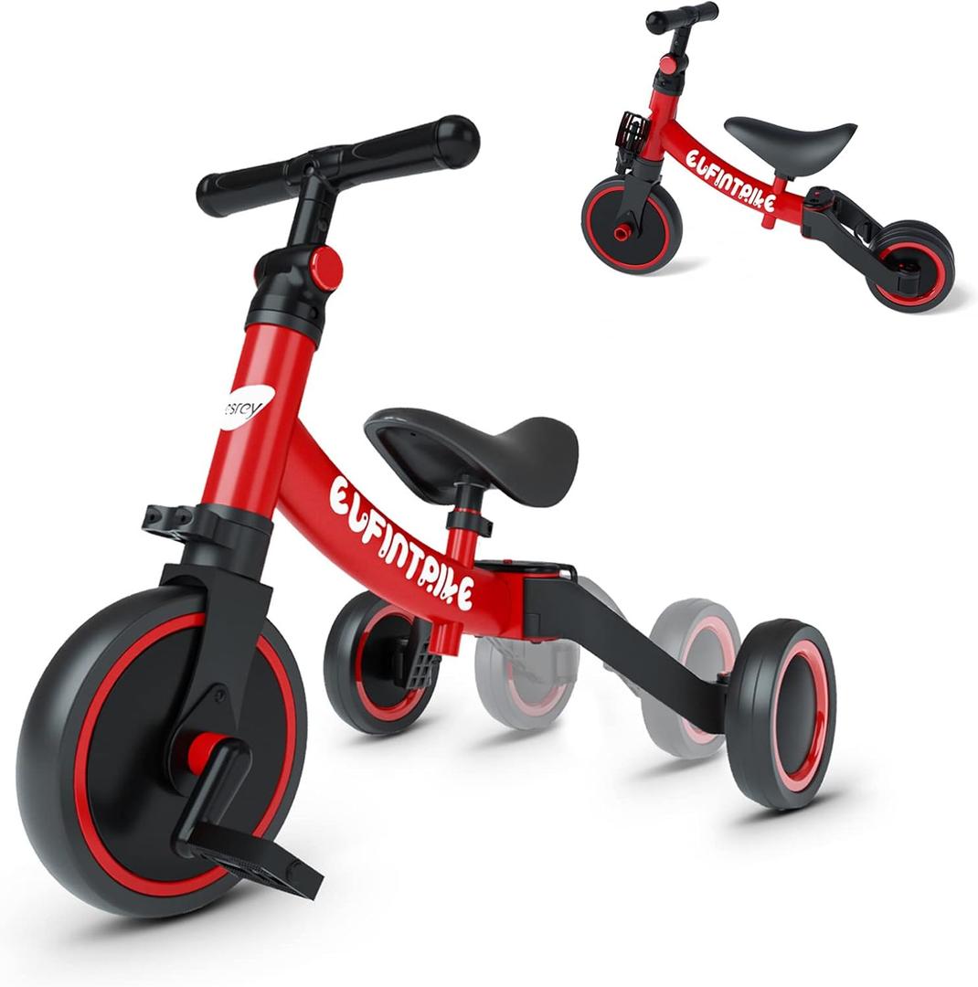 besrey 5 in 1 Toddler Bike for 1 Year to 4 Years Old Kids, Toddler Tricycle Kids Trikes Tricycle, Toys for Boy & Girl, Balance Training, Removable Pedals (Red)