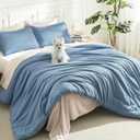 Litanika Oversized King Comforter Set Grayish Blue Super King Size, 3 Pieces Lightweight Solid Bedding Comforter Set, All Season Fluffy Bed Set (120x120In Comforter & 2 Pillowcases)