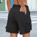 luvamia Hiking Shorts for Women High Waisted Pull On Cargo Casual Golf Water Resistant 7 Inch Inseam Mid Thigh Shorts (Black, XXL)