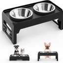 Elevated Dog Bowls for Small, Medium Dogs - Adjustable Mess Proof Raised Dog Bowl Stand with 2 Premium 17oz Stainless Steel Food Bowl Dish Feeder Adjusts to 2.6- 5.3, Non-Slip Black