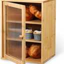 LemonRoad Bamboo Bread Box Large Capacity 3-layer Bread Box Kitchen Countertop Pastries Container with Corrugated Acrylic Door Wooden Housewarming Pantry Storage for Farmhouse Fruits Tea Spices Coffee