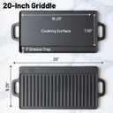 20 x 9 inch Large Reversible Seasoned Cast Iron Grill / Griddle