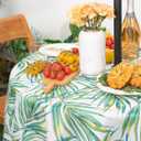 YiHomer Indoor Outdoor Tabletop for Spring Summer Decorations, Picnics and Dinner Parties - Stain and Water Resistant, Palm Leaves Dream, Zipper Tablecloth, 70" Round with Umbrella Hole