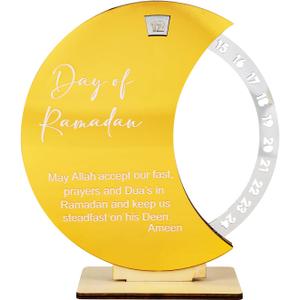 Ramadan Countdown Calendar, Acrylic Wooden Eid Mubarak Advent Countdown Calendar Rotate Moon Shaped Eid Calendar Ramadan Decorations for Home Kids Gifts (Style 1)