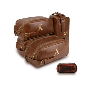Toiletry Bags for Men Leather Travel Toiletry Bag With Engraved Initial Large Shaving & Dopp Kit Personalized Birthday Wedding Groomsmen Gifts for Men (N)