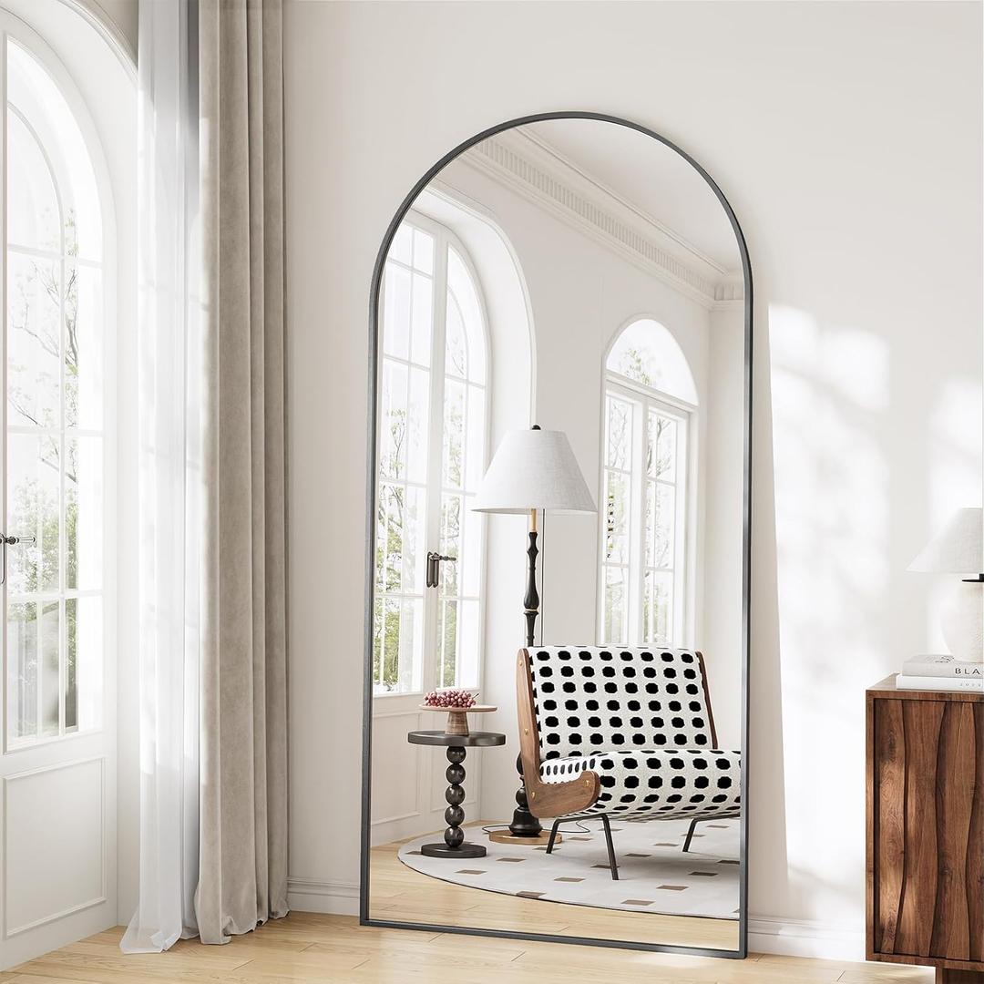Large Full Length Mirror, 30"x71" Arched Floor Mirror Full Length with Stand, Room Decor Big Full Body Mirror with HD Tempered Glass Aluminum Frame for Bedroom Living Room, Black