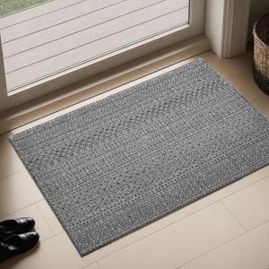 Door Mat Indoor Entrance 2x3 ft Area Rug, Machine Washable, Bohemian Small Area Rug, Non-Slip, Vintage Design, Pet Friendly, Soft Faux Fibre, for Indoor Entryways, Kitchens, Front Doors Grey