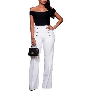 Women's Stretchy High Waisted Wide Leg Button-Down Pants Sailor Bell Flare Trousers