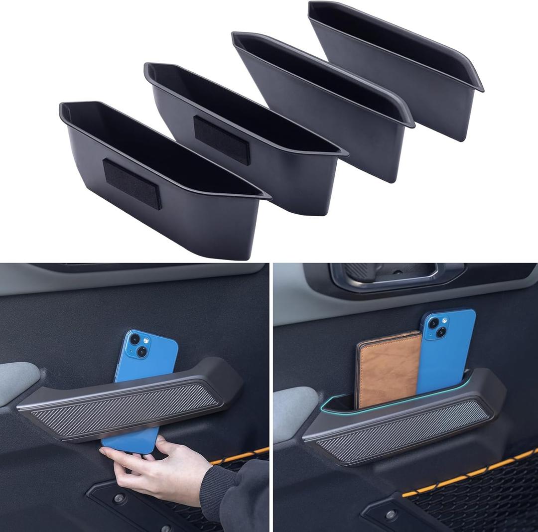 TOPINSTALL 4 Door Handle Storage Box Compatible with Ford Bronco 2021-2026 Accessories, Phone Holder Front and Rear Door Grab Handle Pocket Storage ABS Plastic-4PCS (Not for Sport Model)
