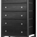 BOLUO Black Chest of Drawers for Bedroom Dresser with 5 Drawer Fabric Dressers for Closet Modern