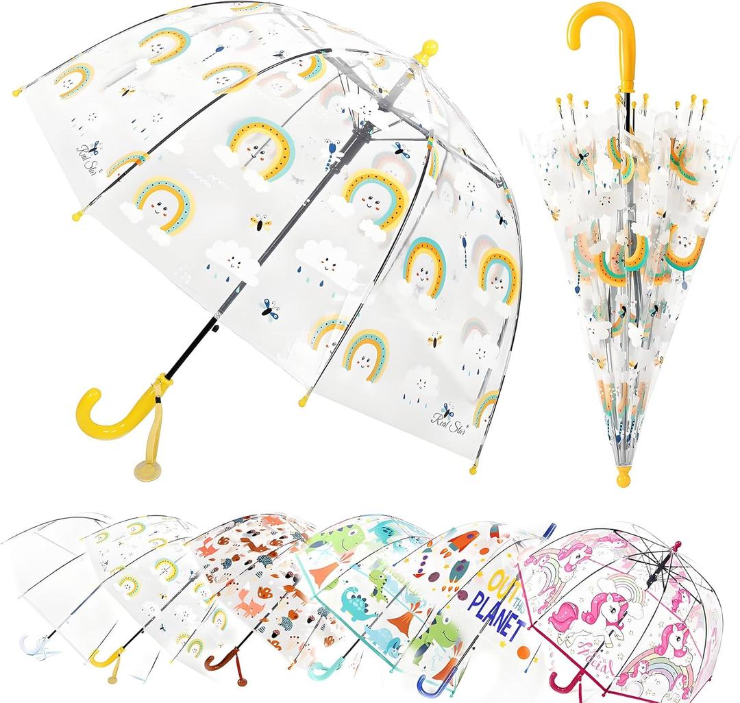 MRTLLOA Kids Clear Bubble Umbrella with an Easy Grip Curved Handle, Safety Transparent Dome Bubble Umbrella for Toddler Boys Girls