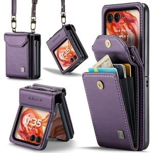 ASAPDOS Crossbody Case Compatible with Motorola Razr 2024/2025(Not Fit Moto Razr Plus or Ultra),Retro PU Leather Strap Wristlet Flip Case with Magnetic Closure and Card Holder for Purple