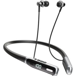 NEOQOQO Wireless Neckband Earbuds, Neckband Bluetooth Headphones with Builtin Microphone, Bluetooth Headset Magnetic Earphones, Deep Bass, UltraLightweight, Bluetooth 5.4, 80H Playtime, Black