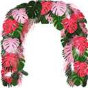 Giegxin 46 Pcs Tropical Artificial Palm Leaves Monstera Decoration Green Hot Pink Set for Flamingo Luau Hawaiian Aloha Theme Party Summer Beach Tropical Birthday Baby Shower Wedding Decor(Pink)