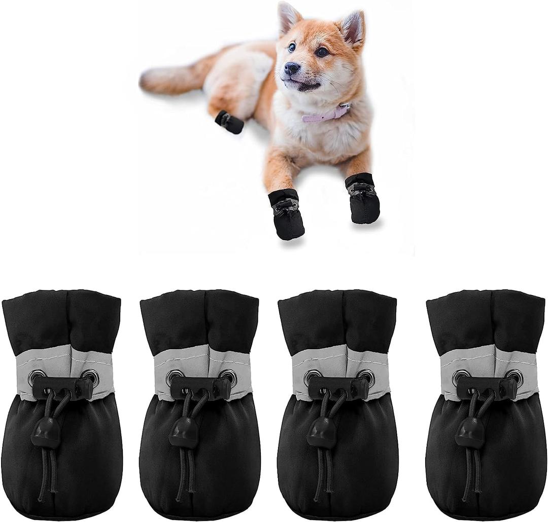 YAODHAOD Dog Shoes for Hot Pavement, Anti-Slip Sole Dog Boots & Paw Protector for Summer, Reflective Straps Dog Booties for Small Medium Dogs, Indoor Use 4PCS (Black, Size: 5) (Size 5: 1.96"x1.57"(L*W))