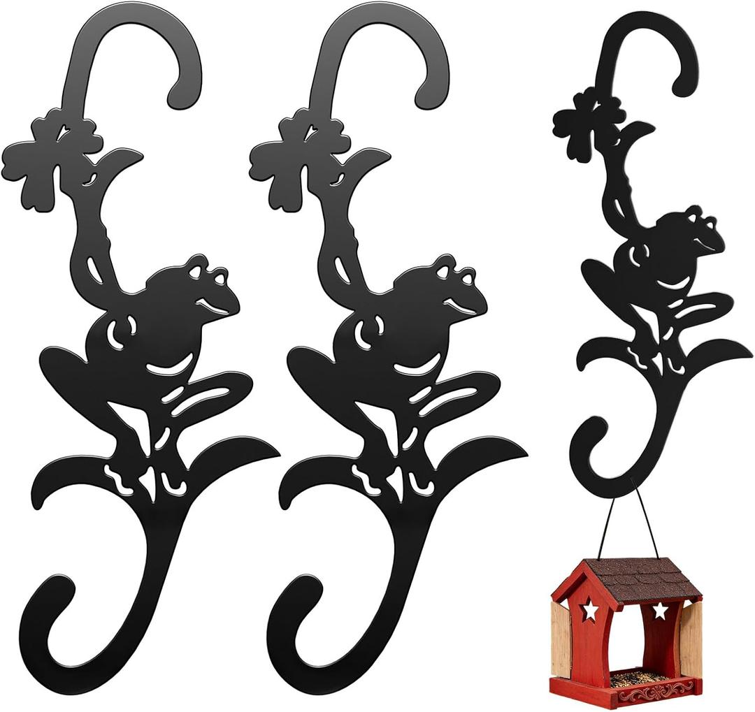 Hummingbird Bird Feeder Hanger Hooks for Outdoors Hanging, Shepherds Hanging Plant Hooks, S Garden Fence Hooks for House, Wind Chimes, Flower Basket(2PCS/Frogs)