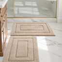 DEXI Bathroom Rug Set 2 Piece 24x16, Non Slip Washable Bath Mat for Shower Floor, Absorbent Soft Bathmat with Rubber Backing, Quick Dry Microfiber Carpet, Beige