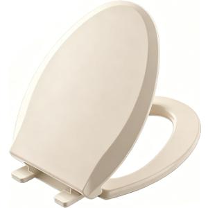 Toilet Seat Elongated Almond, 18.5 x 14.2 Inch, Slow Close, Bottom-Mount Design, Fits 2-Piece Toilets, Durable & Easy to Install, PP Material Safe and Durable