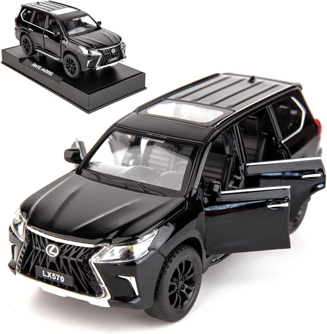 BDTCTK 1/32 Compatible for Lexus LX570 Off-Road in Luxury SUV Model Car, Zinc Alloy Pull Back Toy car with Sound and Light for Kids Boy Girl Gift(Black)