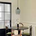 Plug in Pendant Light Green Hand Blown Rippled Glass Shade On/Off Switch 16.4 Ft Cord E26 Base Pendant Lighting for Living Room Sunroom Porch