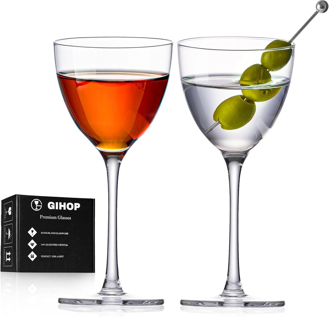 Nick and Nora Cocktail Glasses, 5.8Oz Hand Blown Martini Glasses Set of 2, 100% Lead-Free Crystal Coupe Glassware, Small Cocktail Glasses for Manhattan, Cosmopolitan, Espresso with Gift Box