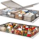 Kitstorack Plastic Under Bed Storage Containers,2 Pack Underbed Storage with Wheels,Foldable and Stackable Under Bed Organizer,Moisture and Dust-proof Storage Boxes for Clothes Shoes,13.6 Gal