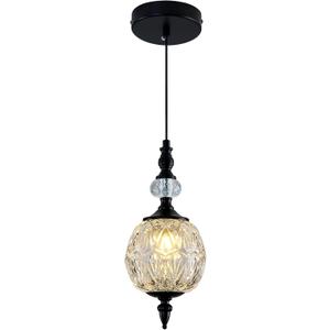 Piepooye Vintage Glass Pendant Light Farmhouse Black Chandelier 4.72" Mini Adjustable Hanging Ceiling Light Fixture for Kitchen Island Dining Room Bedroom Foyer Entryway (G9)
